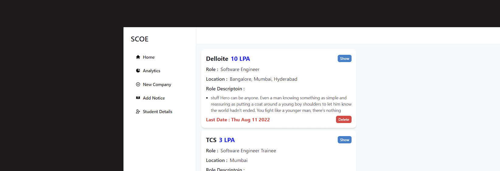 Web Application for TPOs